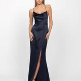 STEPHANIE COWL DRAPED SATIN GOWN B34D15L